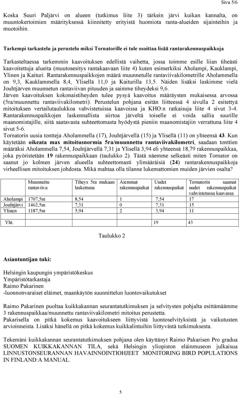 kaavoitettuja alueita (muutosesitys rantakaavaan liite 4) kuten esimerkiksi Aholampi, Kauklampi, Ylinen ja Kaituri.