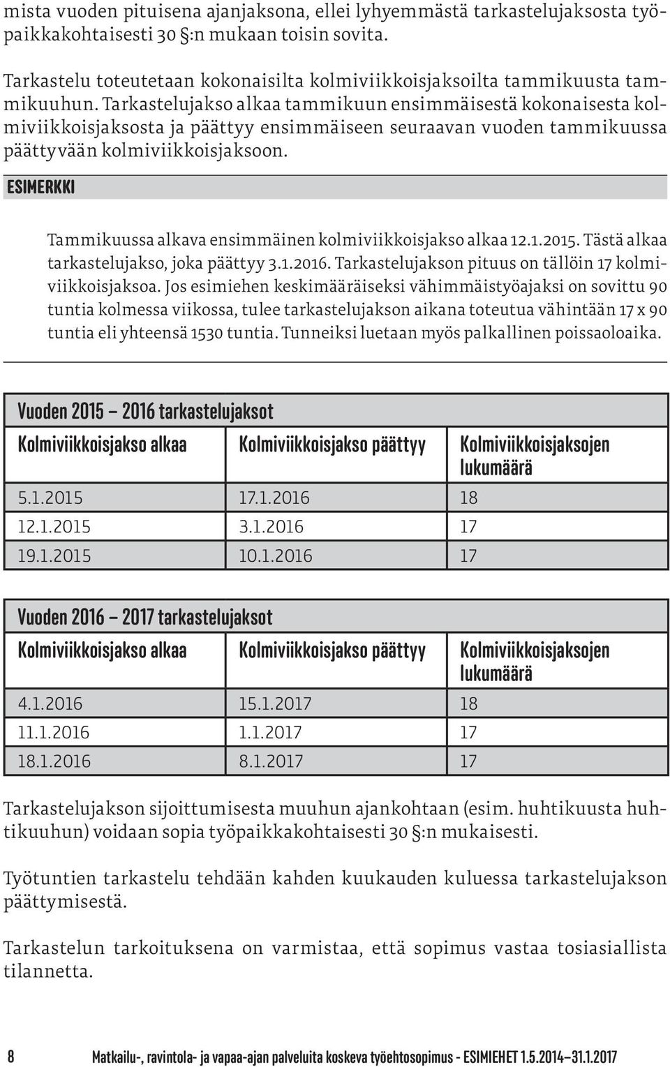 Tarkastelujakso alkaa tammikuun ensimmäisestä kokonaisesta kolmiviikkoisjaksosta ja päättyy ensimmäiseen seuraavan vuoden tammikuussa päättyvään kolmiviikkoisjaksoon.