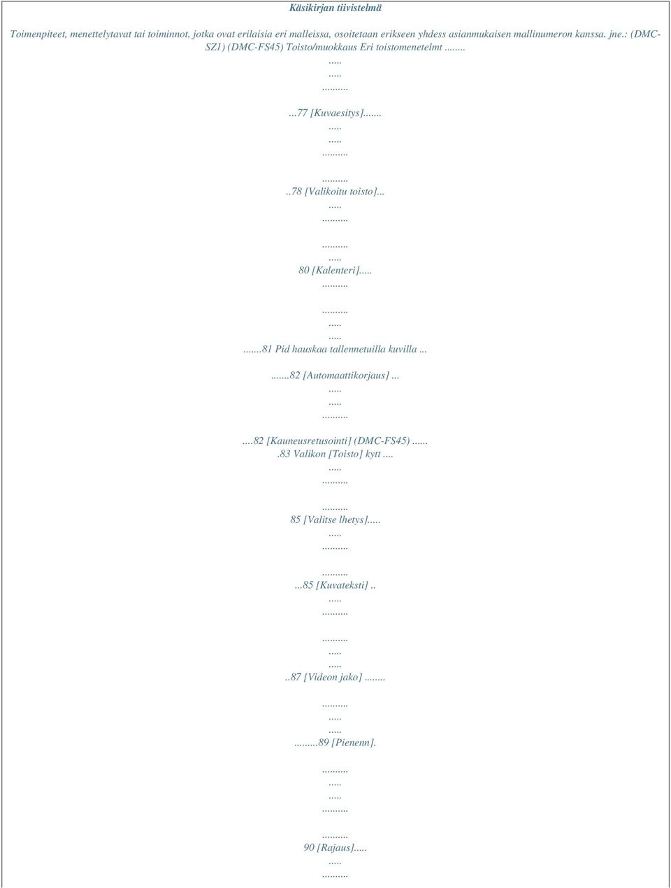 ...78 [Valikoitu toisto]... 80 [Kalenteri]..81 Pid hauskaa tallennetuilla kuvilla.....82 [Automaattikorjaus].