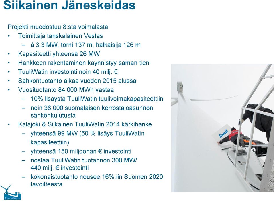 000 MWh vastaa 10% lisäystä TuuliWatin tuulivoimakapasiteettiin noin 38.