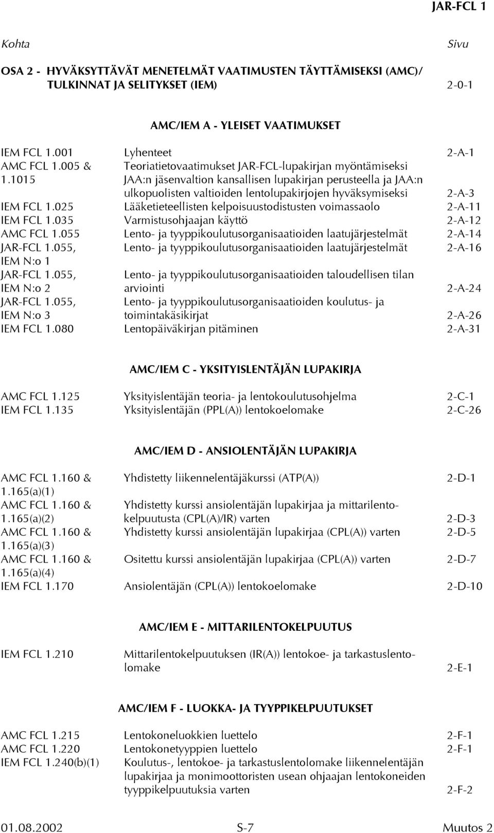 1015 JAA:n jäsenvaltion kansallisen lupakirjan perusteella ja JAA:n ulkopuolisten valtioiden lentolupakirjojen hyväksymiseksi 2-A-3 IEM FCL 1.
