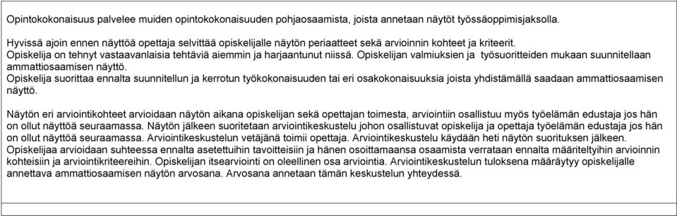 Opiskelijan valmiuksien ja työsuoritteiden mukaan suunnitellaan ammattiosaamisen näyttö.