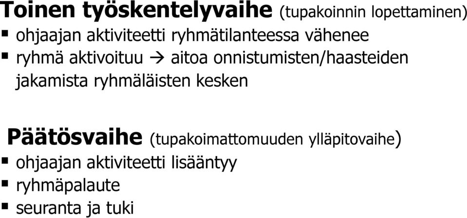 onnistumisten/haasteiden jakamista ryhmäläisten kesken Päätösvaihe