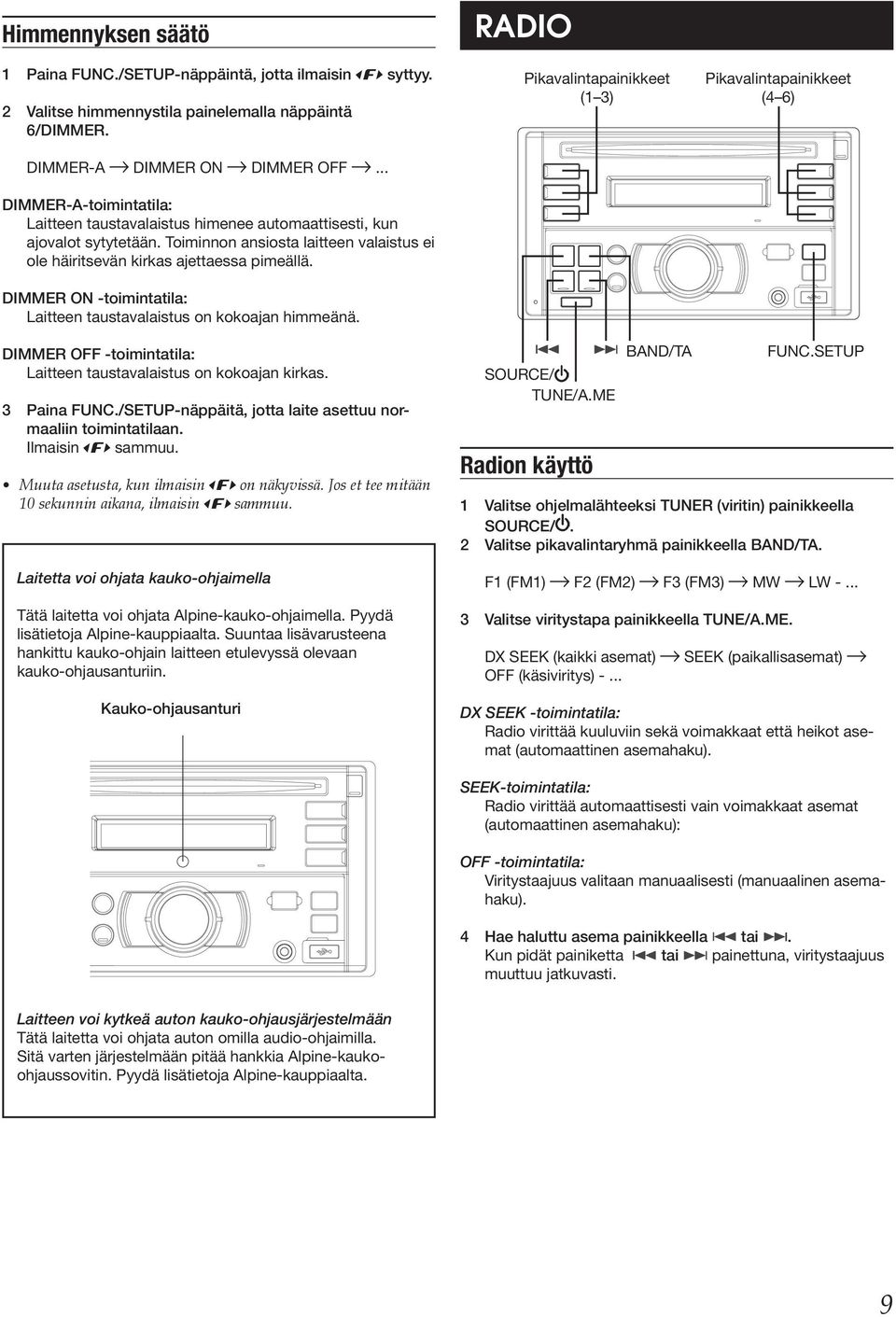 DIMMER ON -toimintatila: Laitteen taustavalaistus on kokoajan himmeänä.