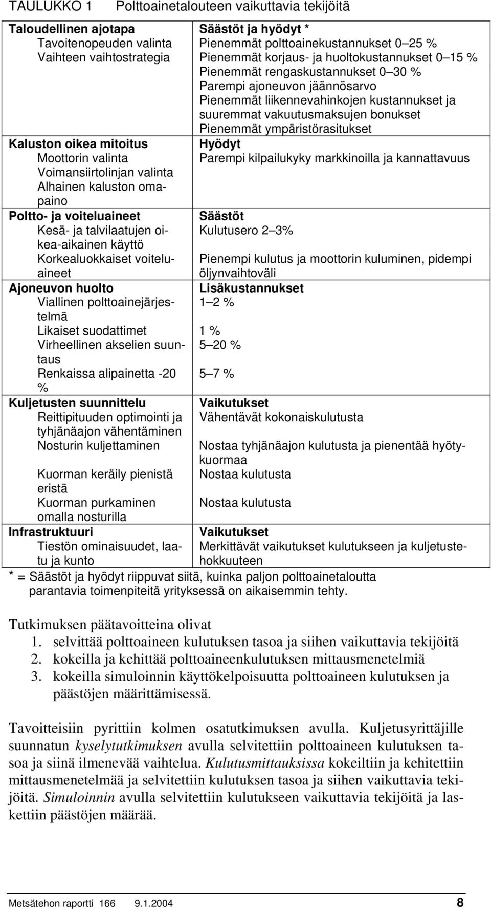 ympäristörasitukset Kaluston oikea mitoitus Moottorin valinta Voimansiirtolinjan valinta Alhainen kaluston omapaino Hyödyt Parempi kilpailukyky markkinoilla ja kannattavuus Poltto- ja voiteluaineet