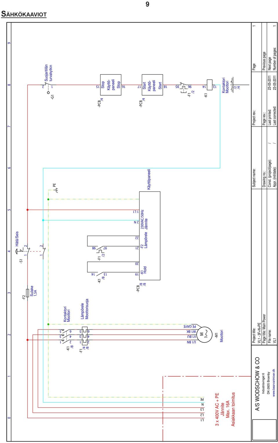 : Last printed: Last corrected: 3-05-0 3-05-0 Page Previous page Next page Number of pages: / / L L L3 N PE U BN V BU W BK PE GNYE 4 6 3 5 4 6 3 5 /4 /8 98 -K -F 97 4 /8 / -PCB 96 95 3 -PCB -F / 4 3