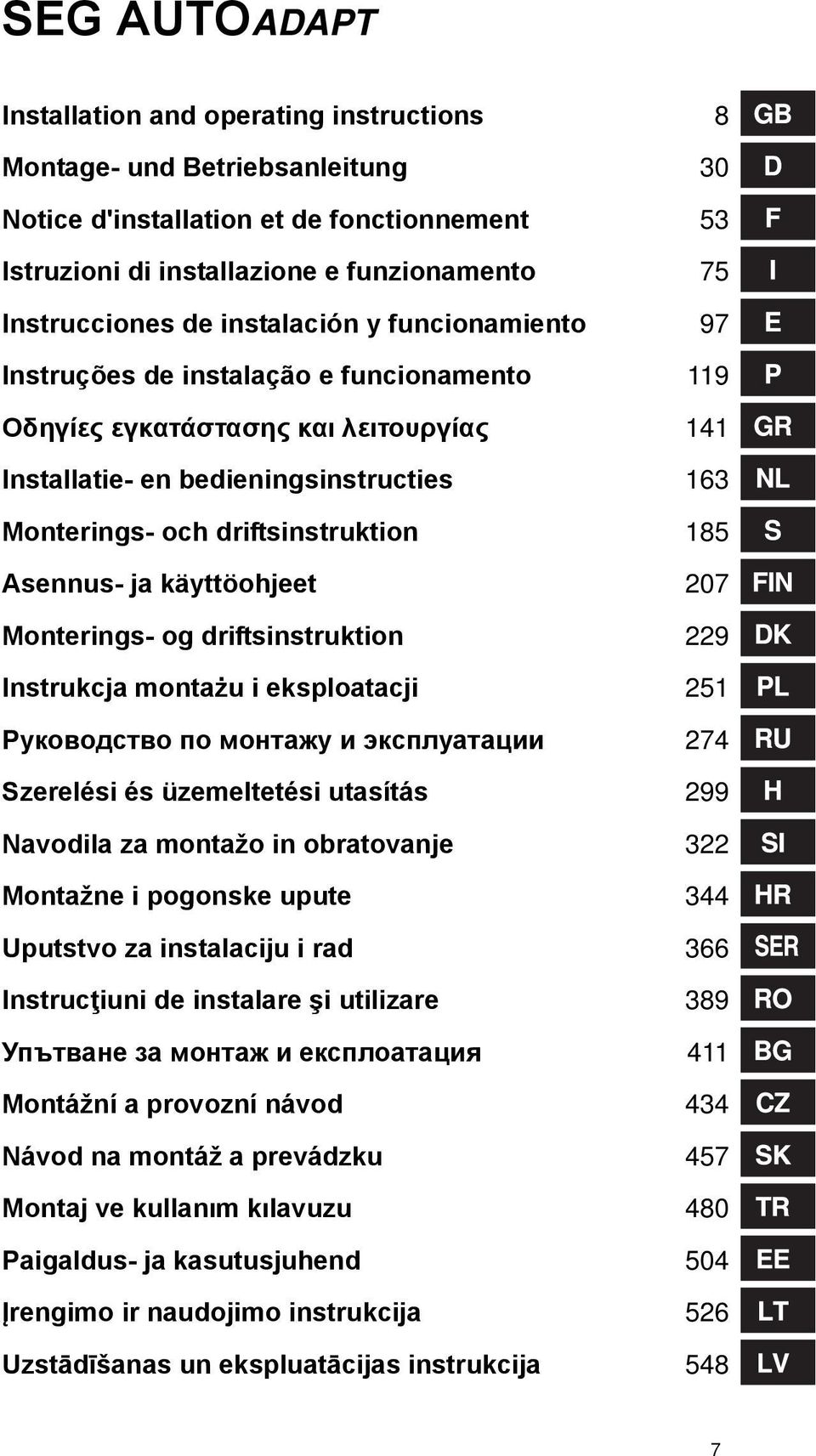 Asennus- ja käyttöohjeet 207 Monterings- og driftsinstruktion 229 Instrukcja montażu i eksploatacji 251 Руководство по монтажу и эксплуатации 274 Szerelési és üzemeltetési utasítás 299 Navodila za