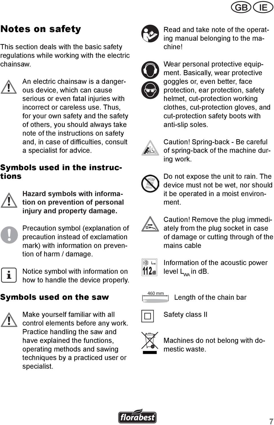 Thus, for your own safety and the safety of others, you should always take note of the instructions on safety and, in case of difficulties, consult a specialist for advice.