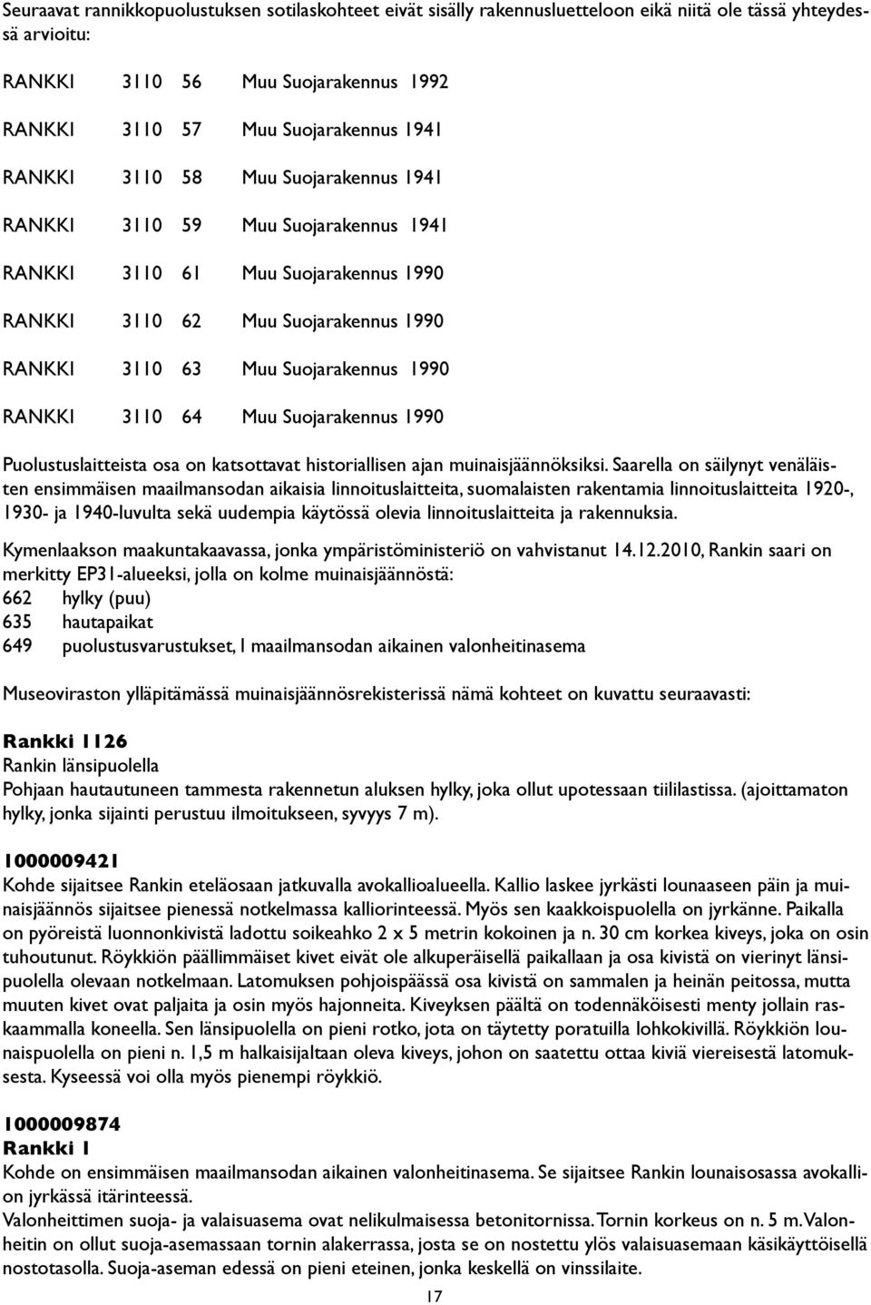 3110 64 Muu Suojarakennus 1990 Puolustuslaitteista osa on katsottavat historiallisen ajan muinaisjäännöksiksi.