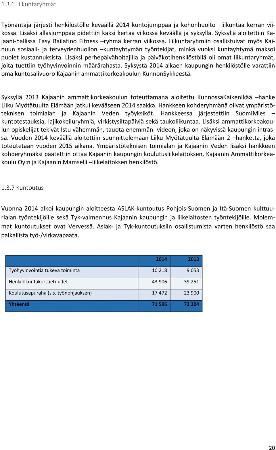 Liikuntaryhmiin osallistuivat myös Kainuun sosiaali ja terveydenhuollon kuntayhtymän työntekijät, minkä vuoksi kuntayhtymä maksoi puolet kustannuksista.