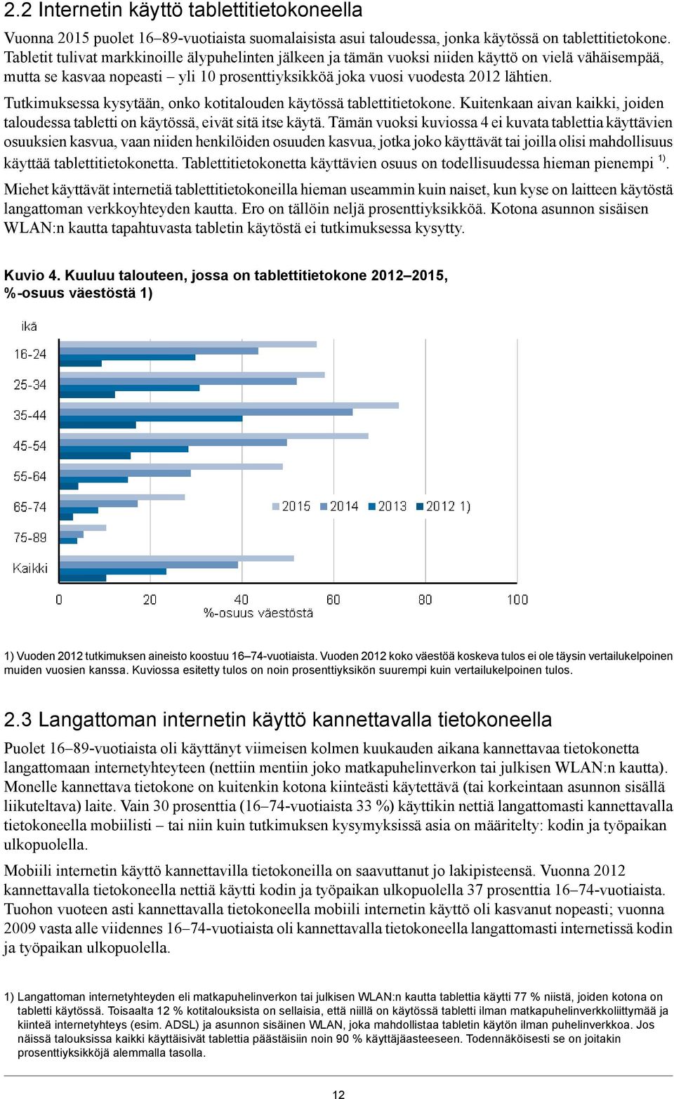 Tutkimuksessa kysytään, onko kotitalouden käytössä tablettitietokone. Kuitenkaan aivan kaikki, joiden taloudessa tabletti on käytössä, eivät sitä itse käytä.