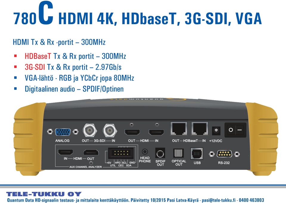 97Gb/s VGA-lähtö - RGB ja YCbCr jopa 80MHz Digitaalinen audio SPDIF/Optinen