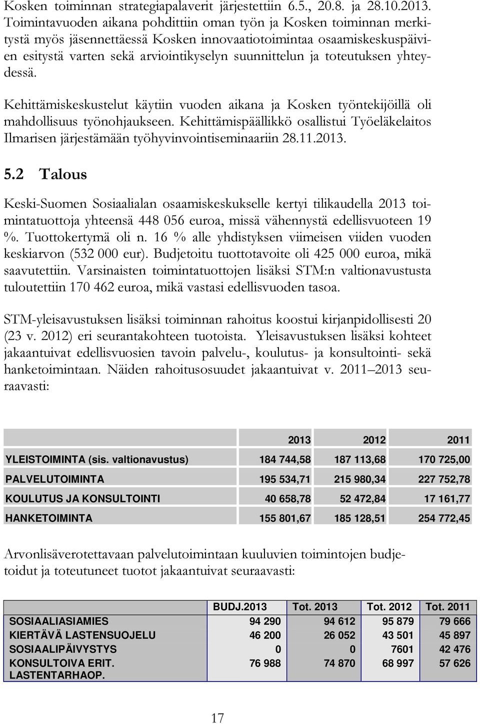 toteutuksen yhteydessä. Kehittämiskeskustelut käytiin vuoden aikana ja Kosken työntekijöillä oli mahdollisuus työnohjaukseen.