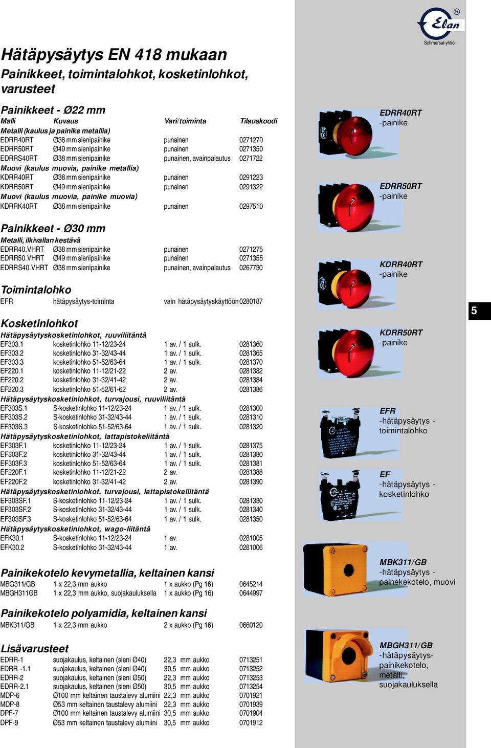 KDRR40RT Ø38 mm sienipainike punainen 0291223 KDRR50RT Ø49 mm sienipainike punainen 0291322 Muovi (kaulus muovia, painike muovia) KDRRK40RT Ø38 mm sienipainike punainen 0297510 Painikkeet - Ø30 mm