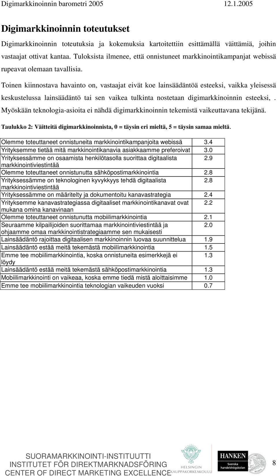 Toinen kiinnostava havainto on, vastaajat eivät koe lainsäädäntöä esteeksi, vaikka yleisessä keskustelussa lainsäädäntö tai sen vaikea tulkinta nostetaan digimarkkinoinnin esteeksi,.