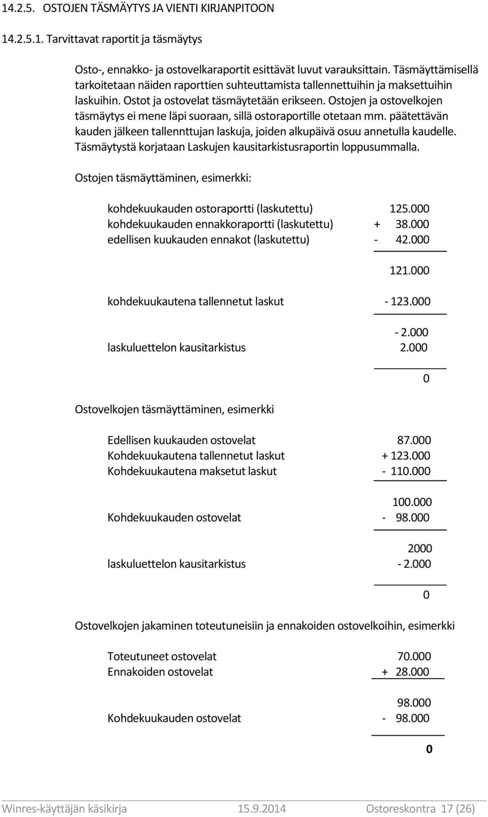 Ostojen ja ostovelkojen täsmäytys ei mene läpi suoraan, sillä ostoraportille otetaan mm. päätettävän kauden jälkeen tallennttujan laskuja, joiden alkupäivä osuu annetulla kaudelle.