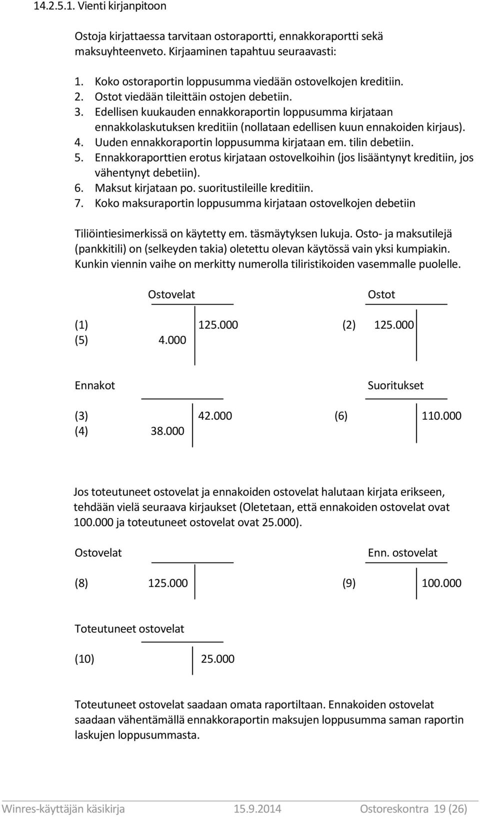 Edellisen kuukauden ennakkoraportin loppusumma kirjataan ennakkolaskutuksen kreditiin (nollataan edellisen kuun ennakoiden kirjaus). 4. Uuden ennakkoraportin loppusumma kirjataan em. tilin debetiin.