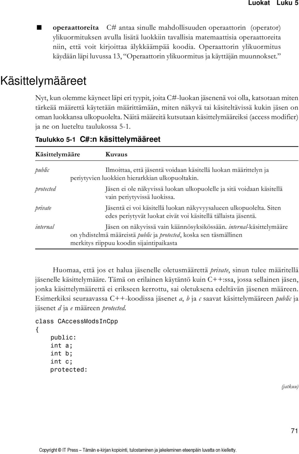 Käsittelymääreet Nyt, kun olemme käyneet läpi eri tyypit, joita C#-luokan jäsenenä voi olla, katsotaan miten tärkeää määrettä käytetään määrittämään, miten näkyvä tai käsiteltävissä kukin jäsen on