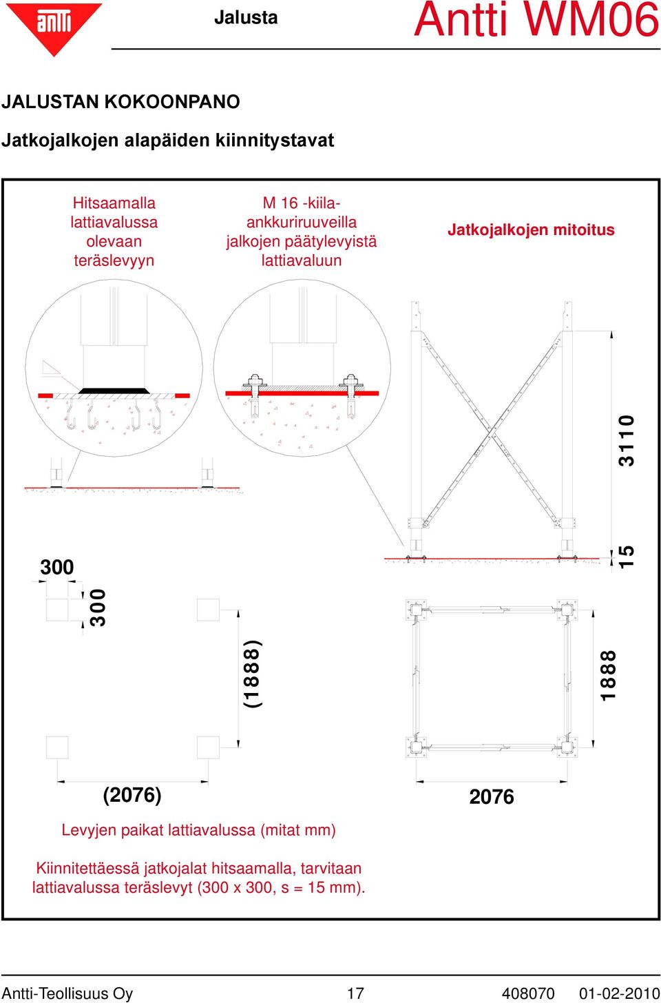 mitoitus 00 00 (888) 888 0 (0) Levyjen paikat lattiavalussa (mitat mm) 0 Kiinnitettäessä