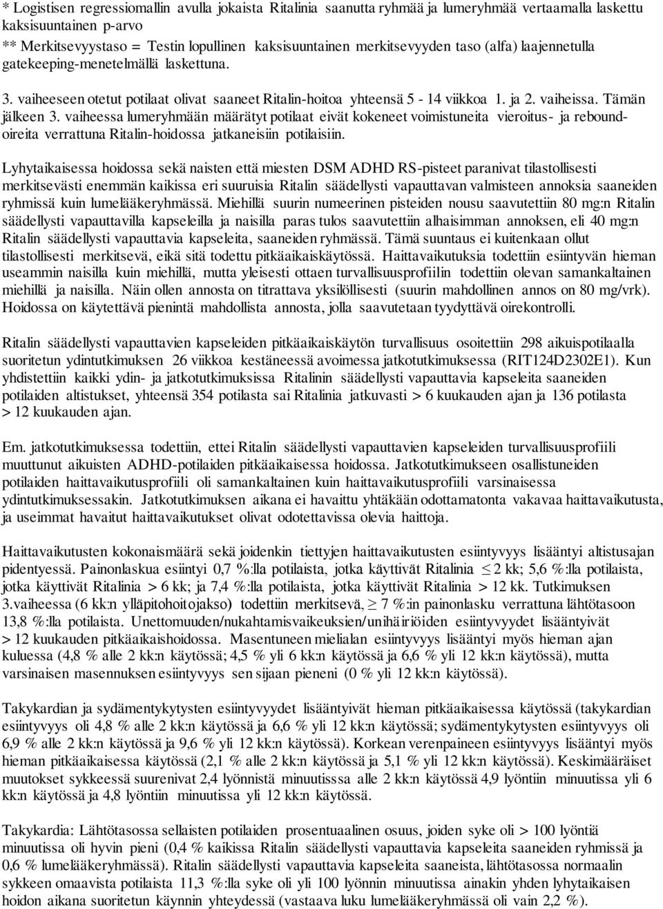 vaiheessa lumeryhmään määrätyt potilaat eivät kokeneet voimistuneita vieroitus- ja reboundoireita verrattuna Ritalin-hoidossa jatkaneisiin potilaisiin.