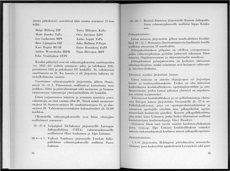 1945-64) määrät seuraavat: pika- ja talvikurssi 2231, peruskurssi 1325 ja jatkokurssi 357 henkilöä. Ns. valiokurssin suorittaneita on 10. Ko.