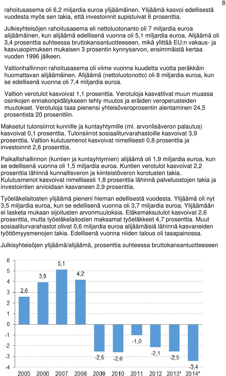 Alijäämä oli 3,4 prosenttia suhteessa bruttokansantuotteeseen, mikä ylittää EU:n vakaus- ja kasvusopimuksen mukaisen 3 prosentin kynnysarvon, ensimmäistä kertaa vuoden 1996 jälkeen.