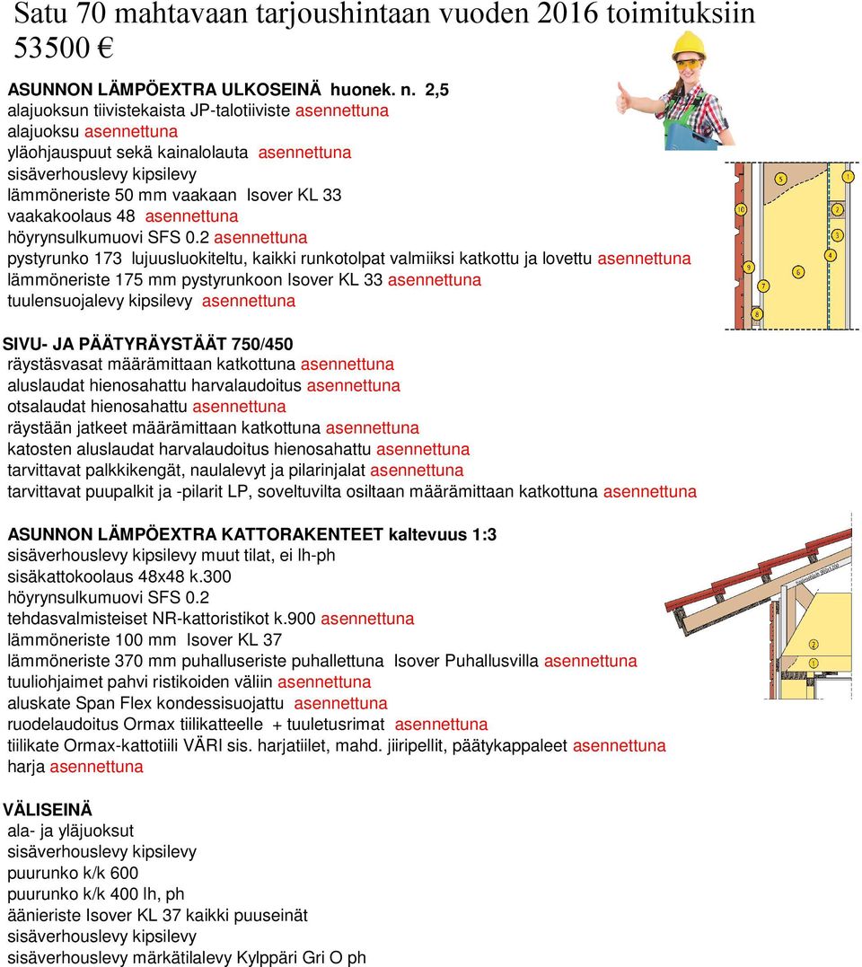 vaakakoolaus 48 asennettuna höyrynsulkumuovi SFS 0.