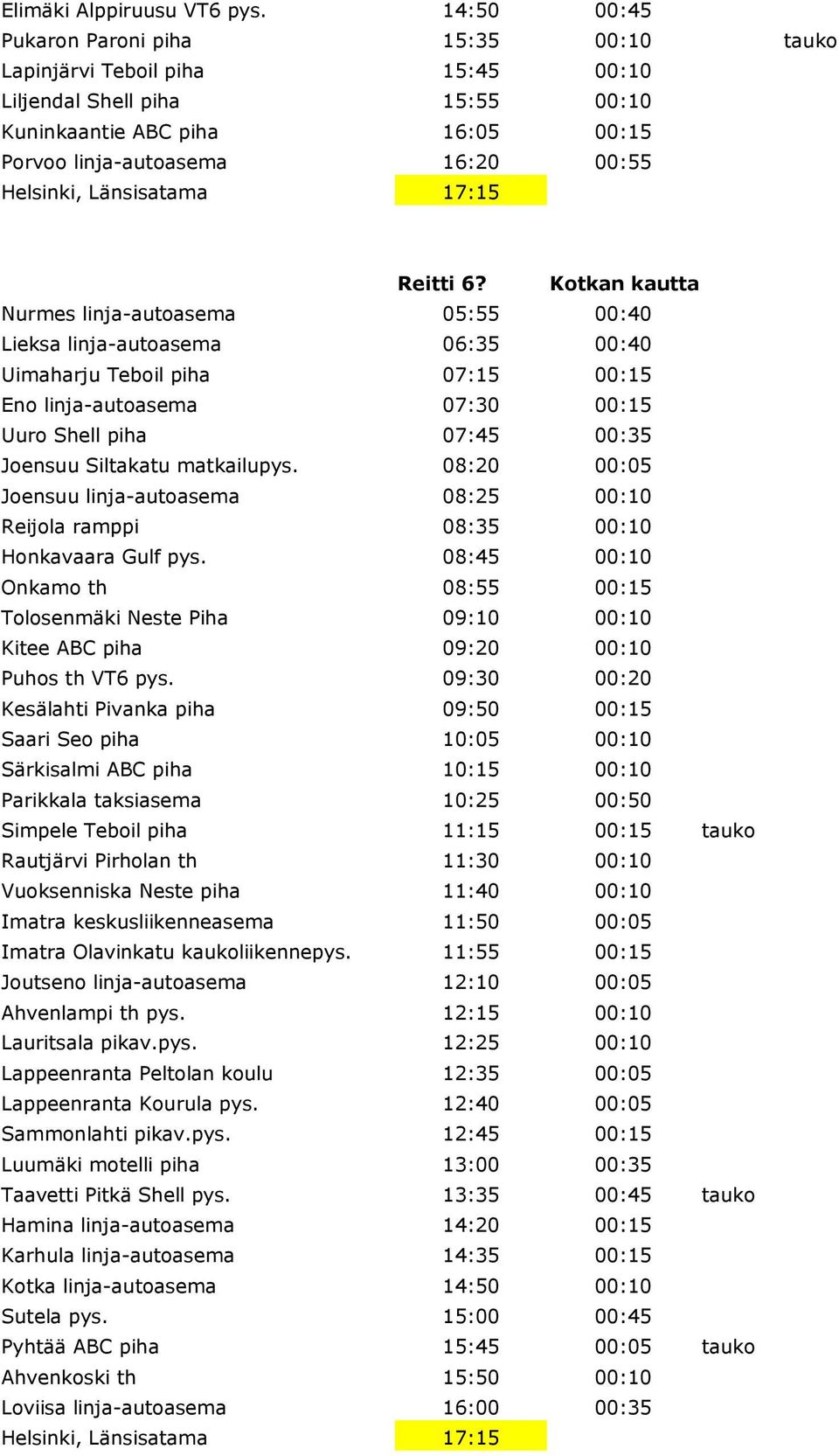 Länsisatama 17:15 Reitti 6?