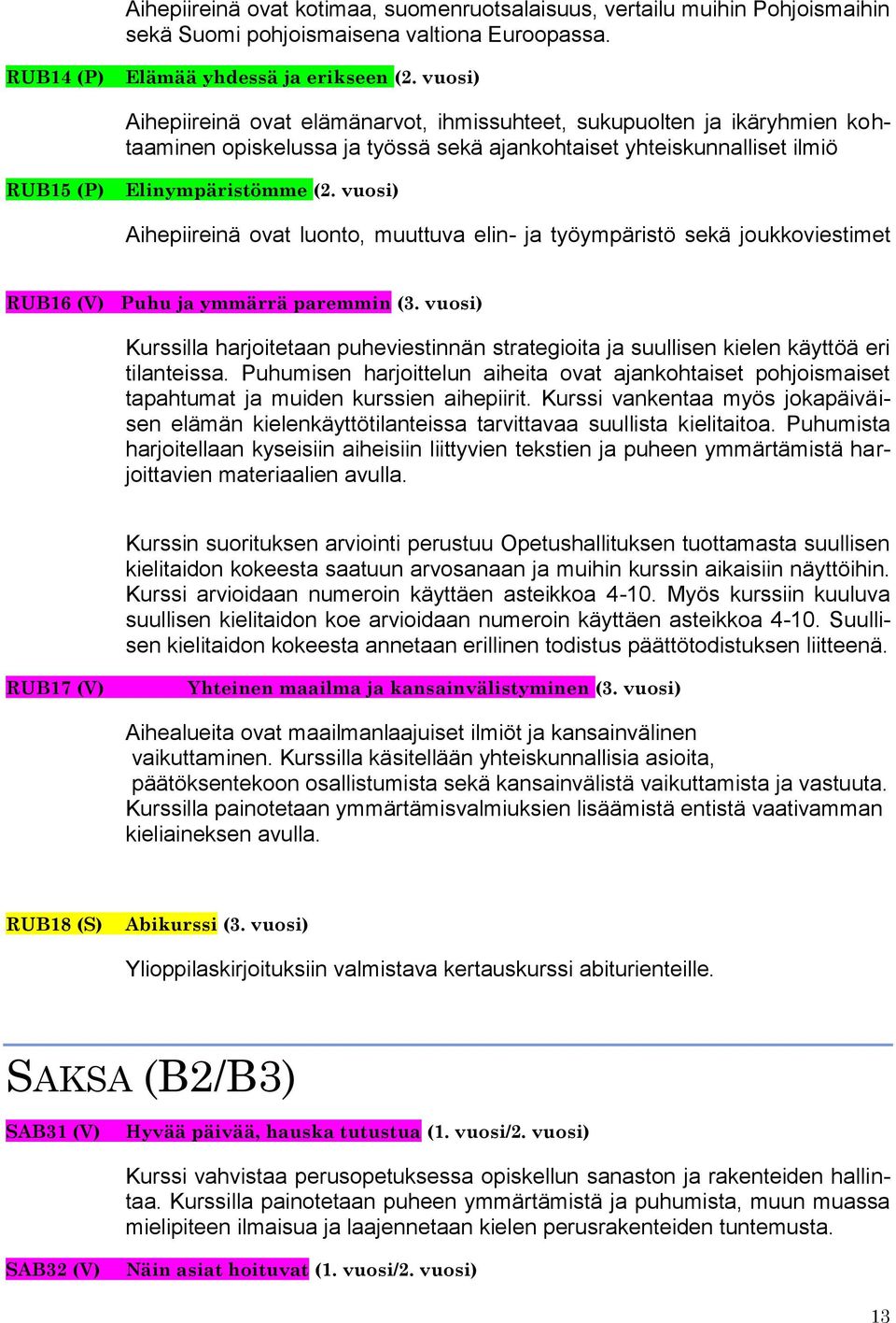 vuosi) Aihepiireinä ovat luonto, muuttuva elin- ja työympäristö sekä joukkoviestimet RUB16 (V) Puhu ja ymmärrä paremmin (3.