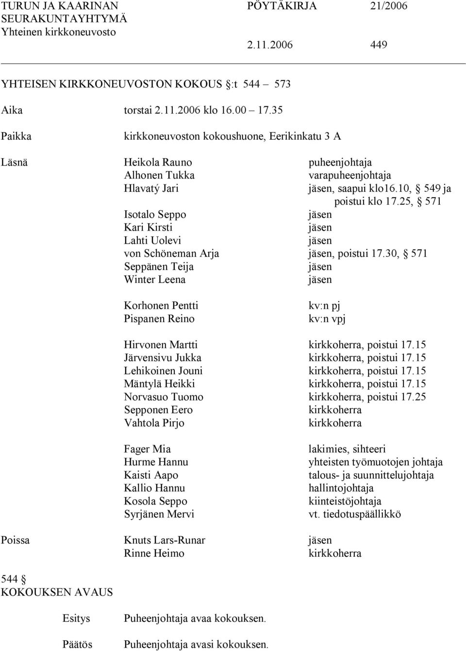 25, 571 Isotalo Seppo jäsen Kari Kirsti jäsen Lahti Uolevi jäsen von Schöneman Arja jäsen, poistui 17.