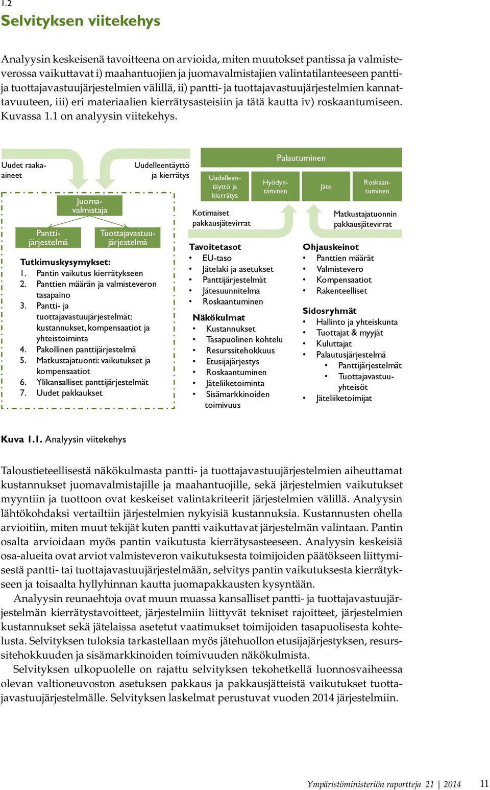 1 on analyysin viitekehys. Uudet raakaaineet Juomavalmistaja Panttijärjestelmä Tuottajavastuujärjestelmä Tutkimuskysymykset: 1. Pantin vaikutus kierrätykseen 2.