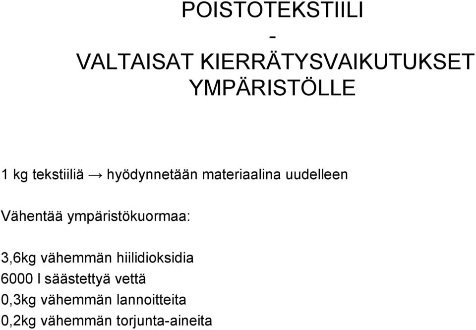 ympäristökuormaa: 3,6kg vähemmän hiilidioksidia 6000 l
