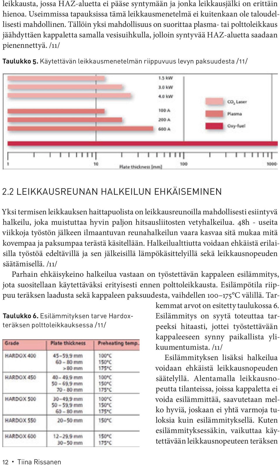 Käytettävän leikkausmenetelmän riippuvuus levyn paksuudesta /11/ 2.