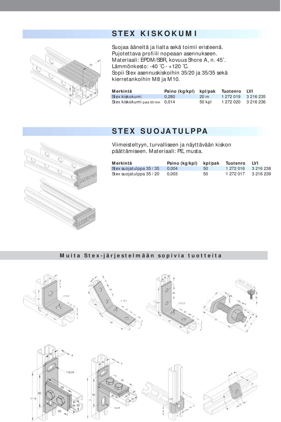 Stex kiskokumi 0,280 20 m 1 272 019 3 216 235 Stex kiskokumi pala 50 mm 0,014 50 kpl 1 272 020 3 216 236 STEX SUOJATULPPA Viimeisteltyyn, turvalliseen ja