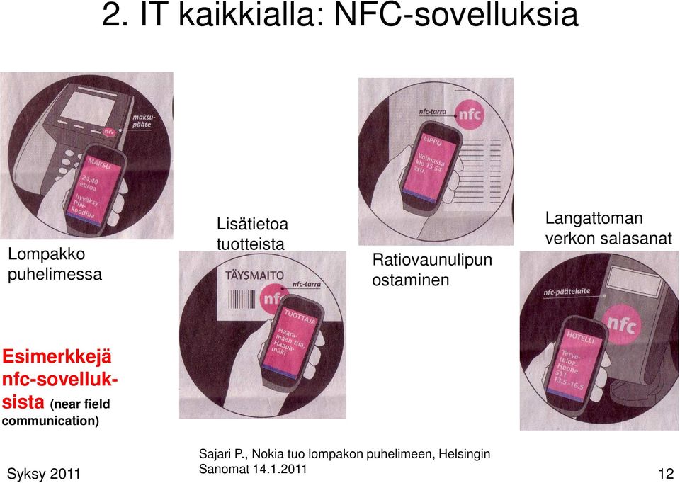 Esimerkkejä nfc-sovelluksista (near field communication) Sajari P.