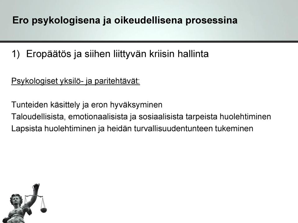 käsittely ja eron hyväksyminen Taloudellisista, emotionaalisista ja