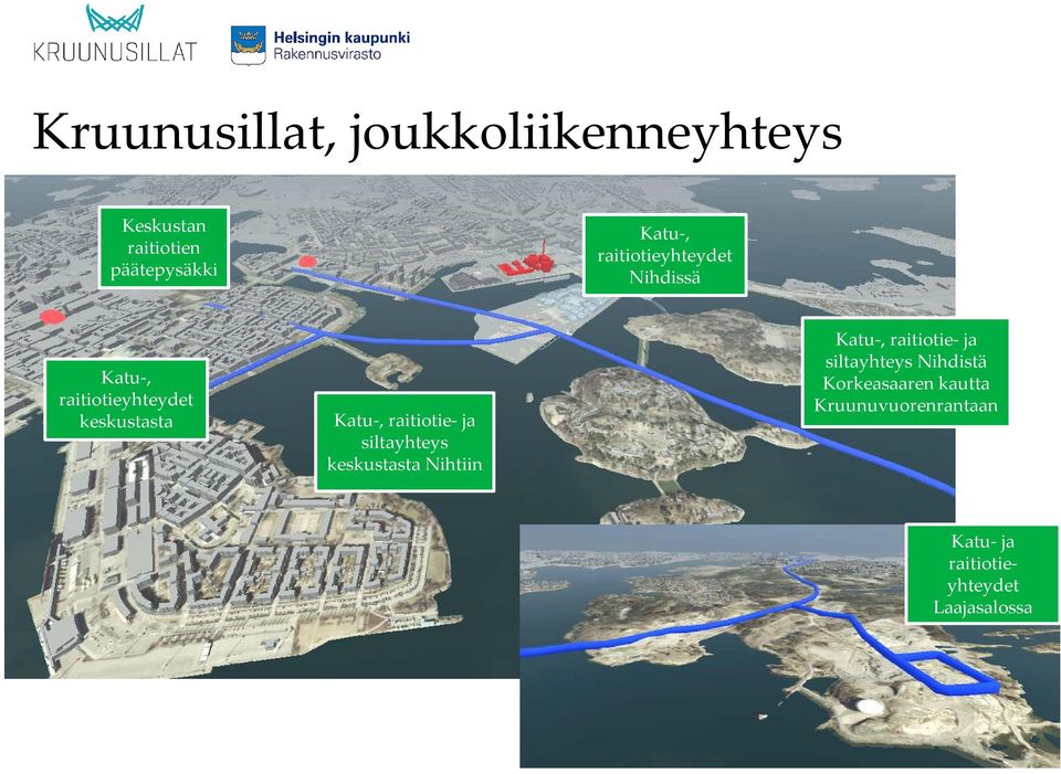 raitiotie- ja siltayhteys keskustasta Nihtiin Katu-, raitiotie- ja siltayhteys