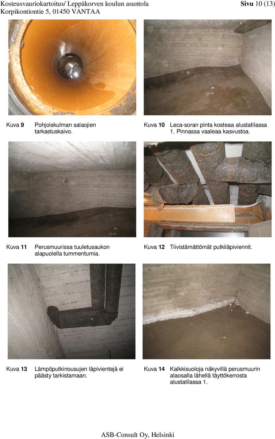 Kuva 11 Perusmuurissa tuuletusaukon alapuolella tummentumia. Kuva 12 Tiivistämättömät putkiläpiviennit.