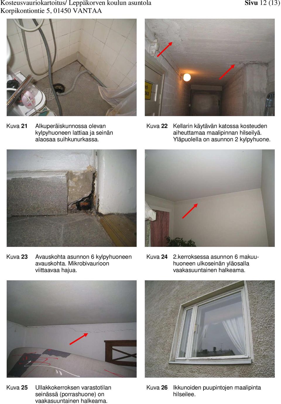 Kuva 23 Avauskohta asunnon 6 kylpyhuoneen avauskohta. Mikrobivaurioon viittaavaa hajua. Kuva 24 2.