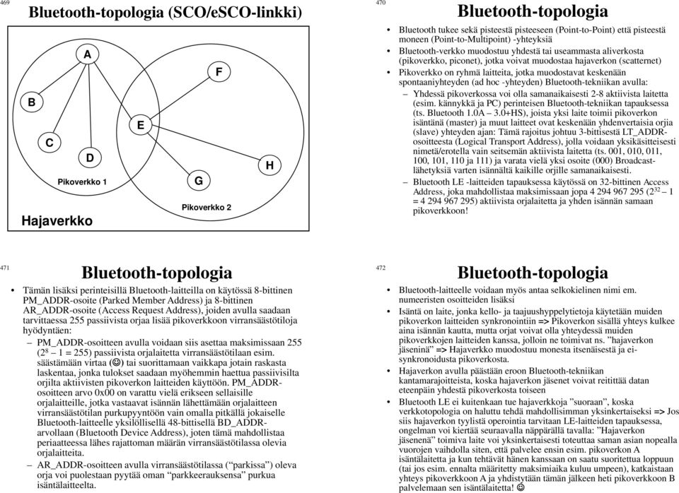 jotka muodostavat keskenään spontaaniyhteyden (ad hoc -yhteyden) Bluetooth-tekniikan avulla: Yhdessä pikoverkossa voi olla samanaikaisesti 2-8 aktiivista laitetta (esim.