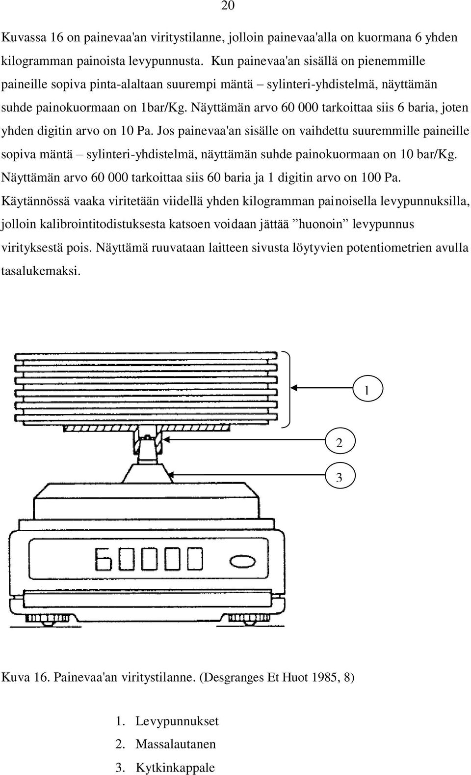 Näyttämän arvo 60 000 tarkoittaa siis 6 baria, joten yhden digitin arvo on 10 Pa.