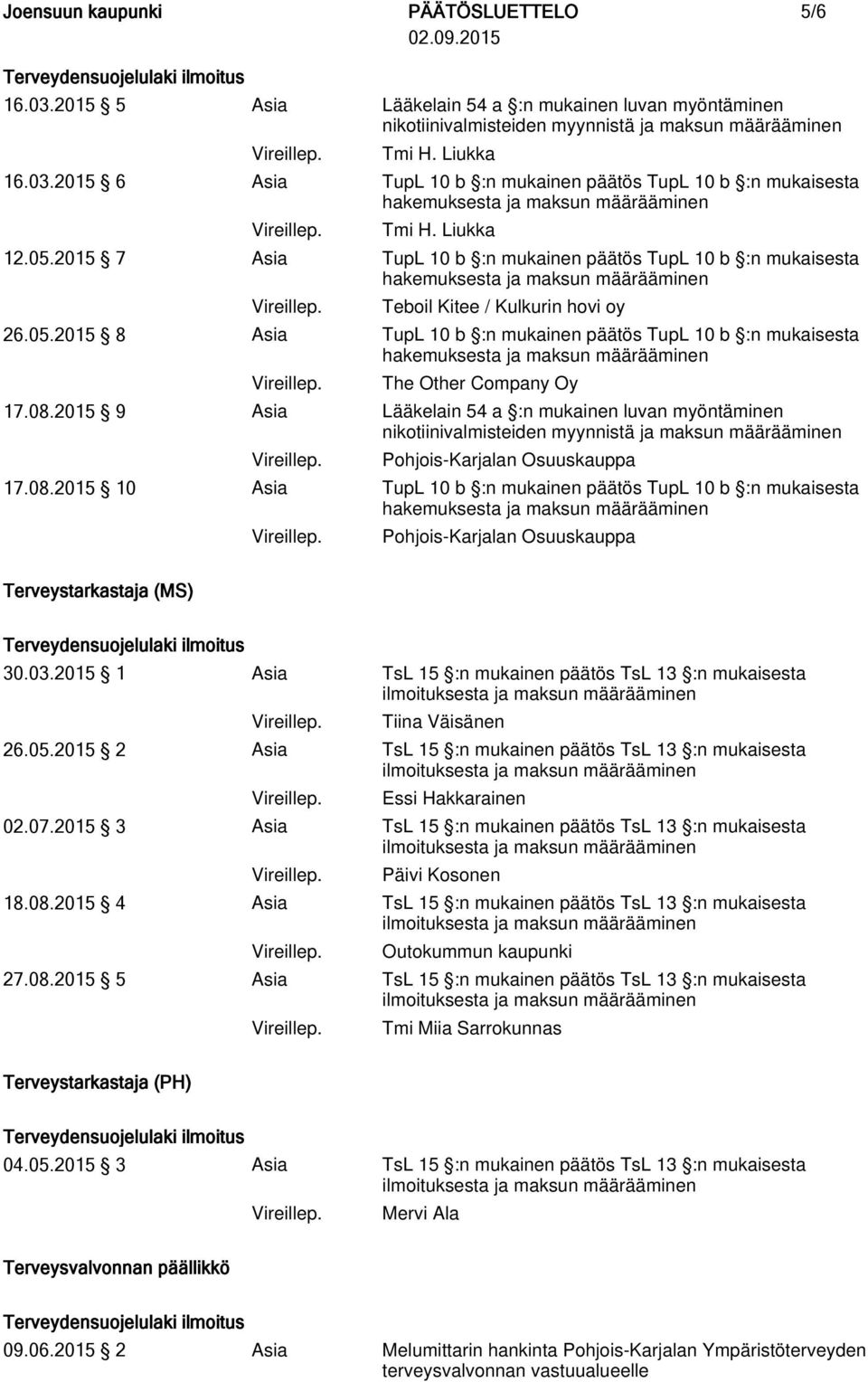 2015 9 Asia Lääkelain 54 a :n mukainen luvan myöntäminen Pohjois-Karjalan Osuuskauppa 17.08.