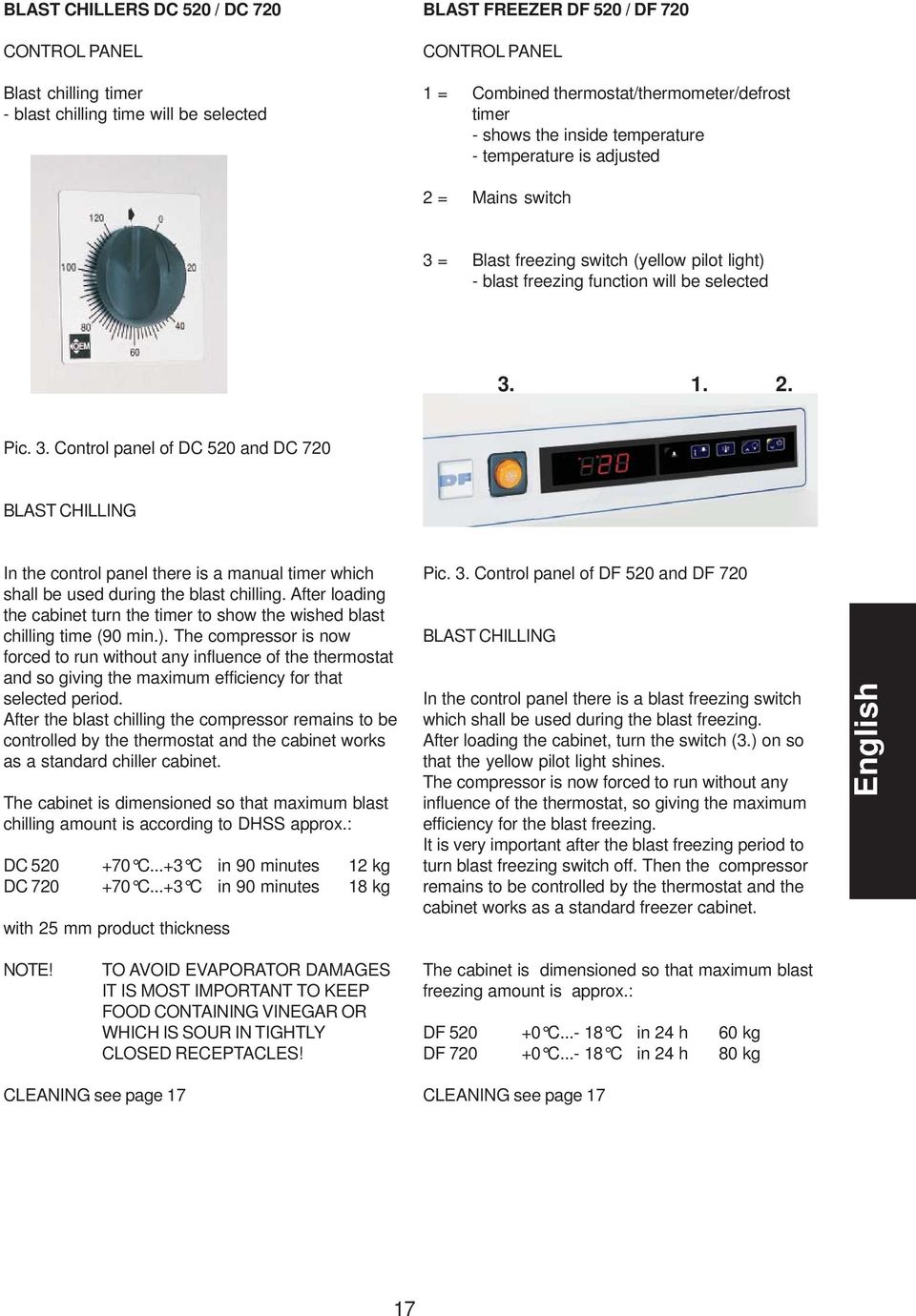 = Blast freezing switch (yellow pilot light) - blast freezing function will be selected 3.