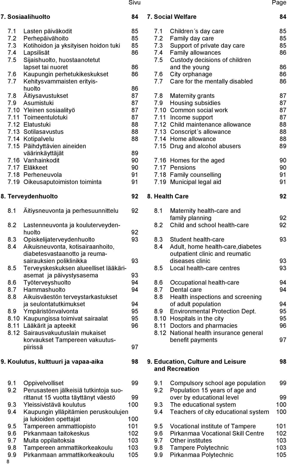 6 Kaupungin perhetukikeskukset 86 7.6 City orphanage 86 7.7 Kehitysvammaisten erityis- 7.7 Care for the mentally disabled 86 huolto 86 7.8 Äitiysavustukset 87 7.8 Maternity grants 87 7.