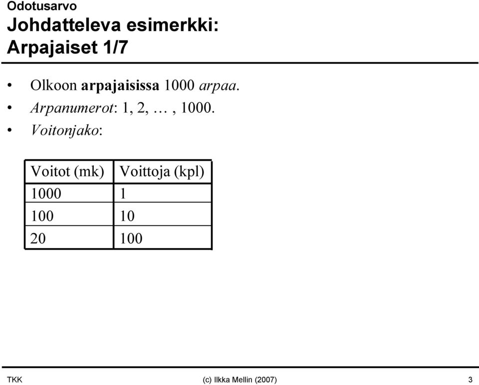 Arpanumerot: 1, 2,, 1000.