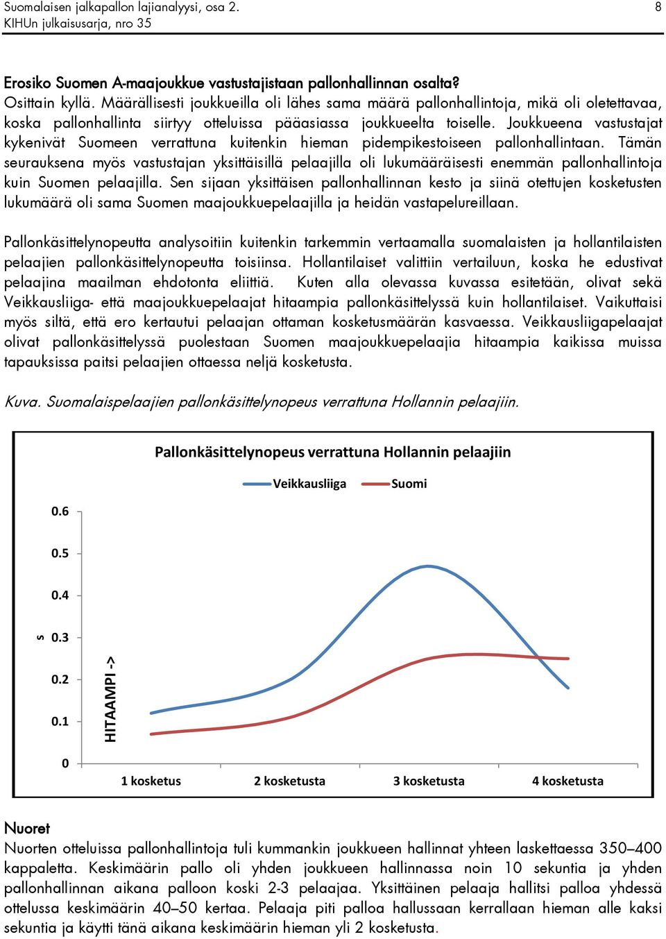 Joukkueena vastustajat kykenivät Suomeen verrattuna kuitenkin hieman pidempikestoiseen pallonhallintaan.