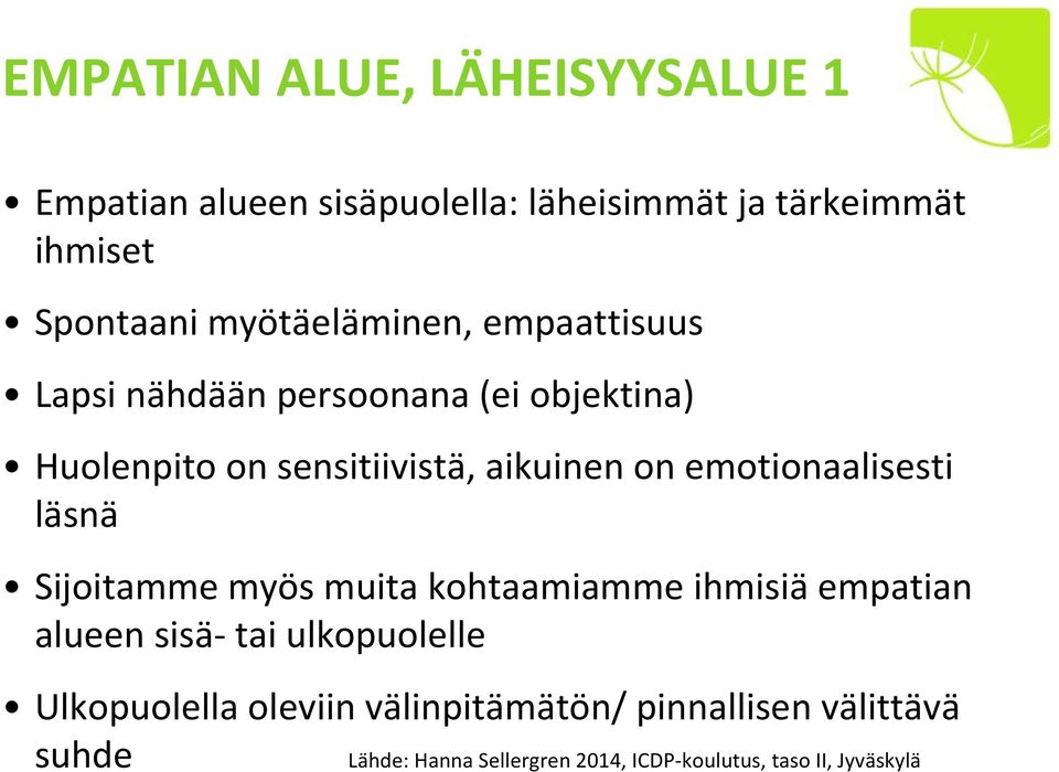 emotionaalisesti läsnä Sijoitamme myös muita kohtaamiamme ihmisiä empatian alueen sisä- tai ulkopuolelle