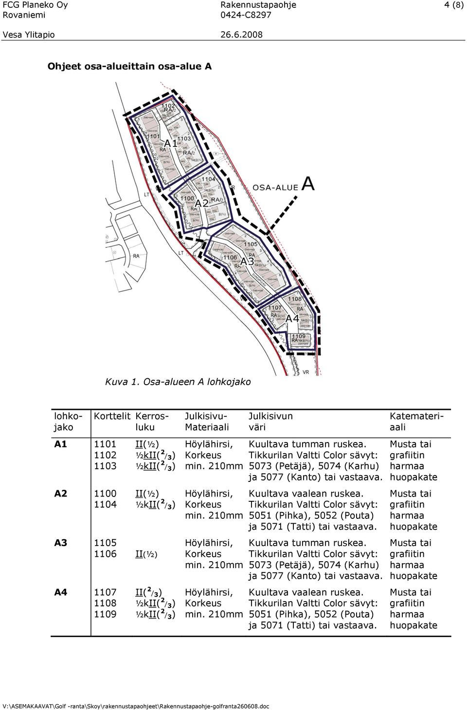 Julkisivun väri Kuultava tumman ruskea. Kuultava vaalean ruskea. 5051 (Pihka), 5052 (Pouta) ja 5071 (Tatti) tai vastaava.