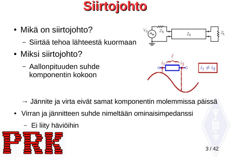 Aallonpituuden suhde komponentin kokoon Jännite ja virta eivät