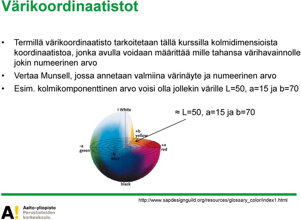 Munsell, jossa annetaan valmiina värinäyte ja numeerinen arvo Esim.